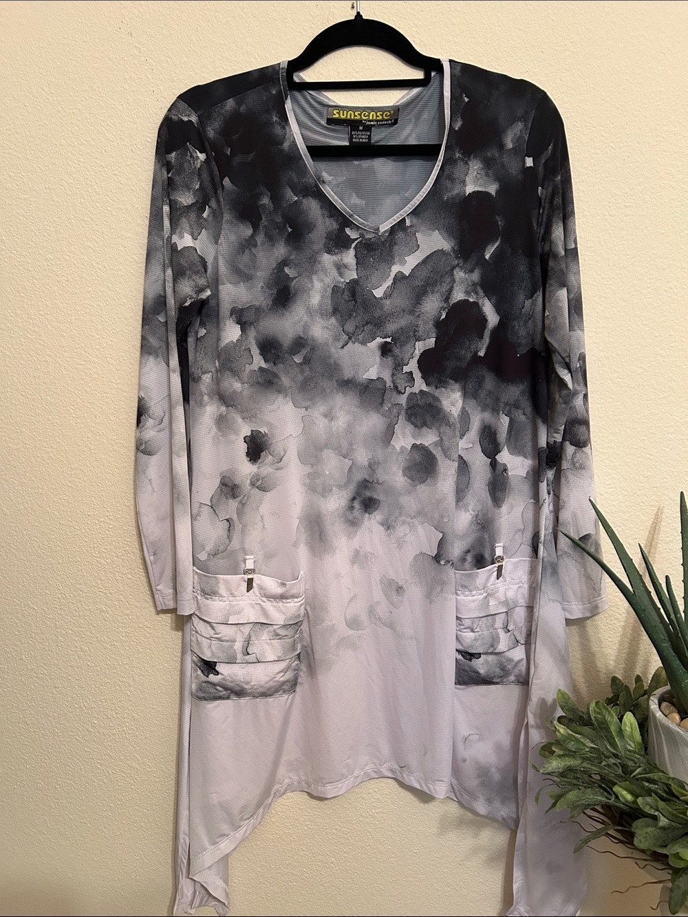 Sunsense Watercolor Black & Gray V-Neck Cover Up